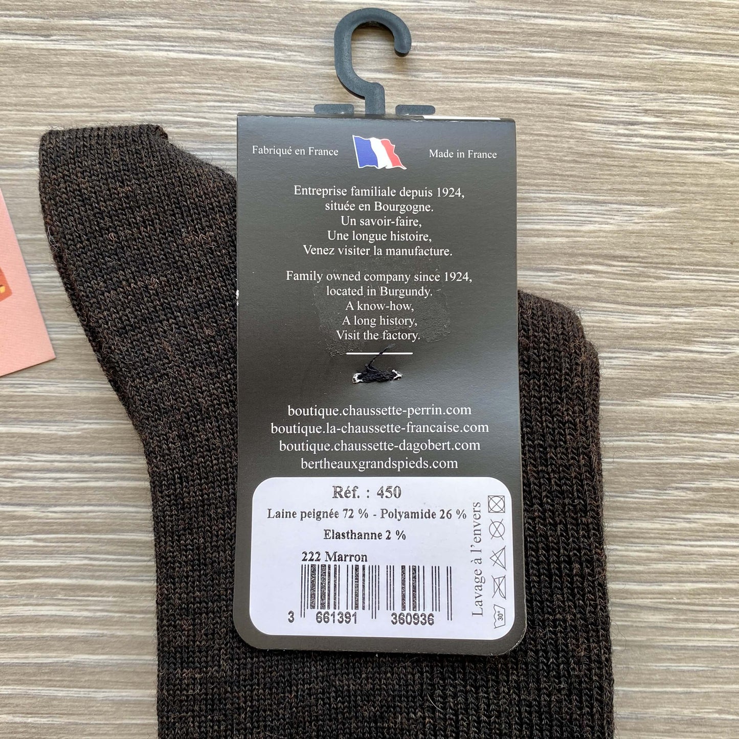 Chaussettes laine peignée sans élastique marron